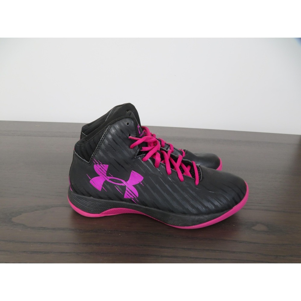 Under Armour Jet Basketball Shoes Womens 9 Black Pink Mid Sneakers 1259035-064